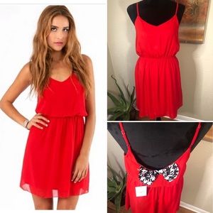 Everly Red Mini Dress w/ Houndstooth Bow Medium